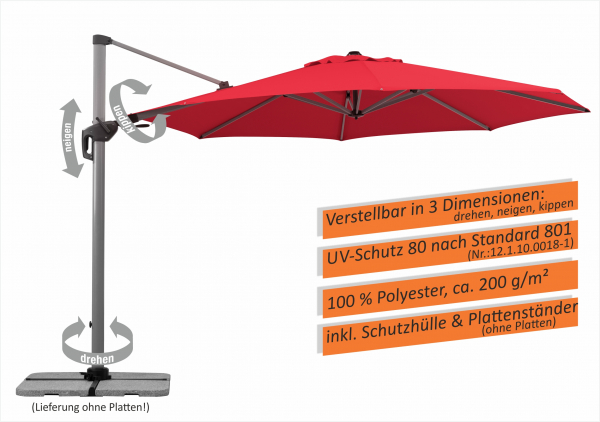 Schneider SET Ampelschirm Bermuda 350cm Rot + Schutzhülle + Ständerkreuz